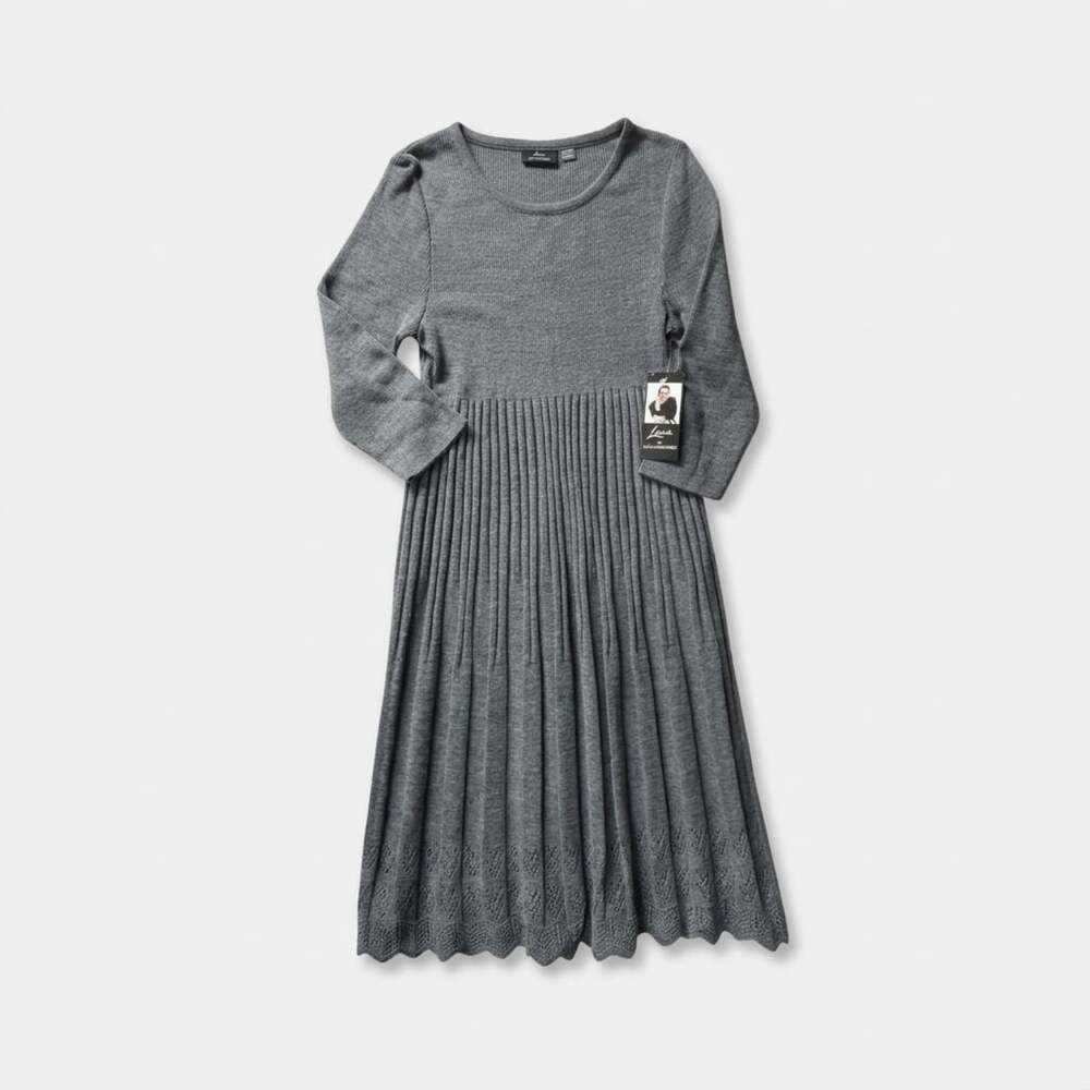Lennie for Nina Leonard Sweater Dress Size XL Grey Ribbed Knit Pleated